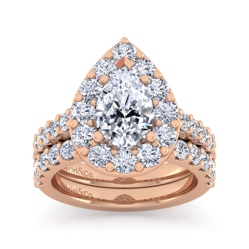 14K Rose Gold Pear Shape Halo Diamond Engagement Ring