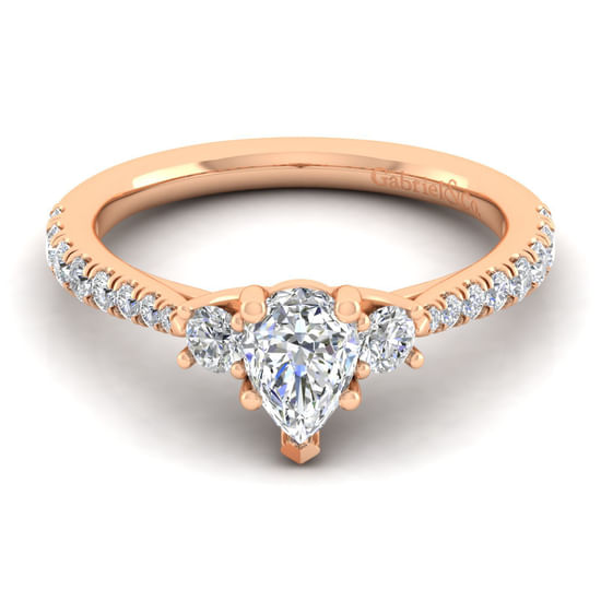 Gabriel - 14K Rose Gold Pear Shape Three Stone Diamond Engagement Ring