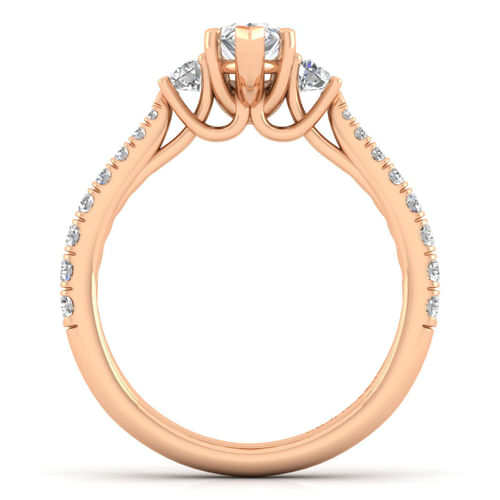14K Rose Gold Pear Shape Three Stone Diamond Engagement Ring