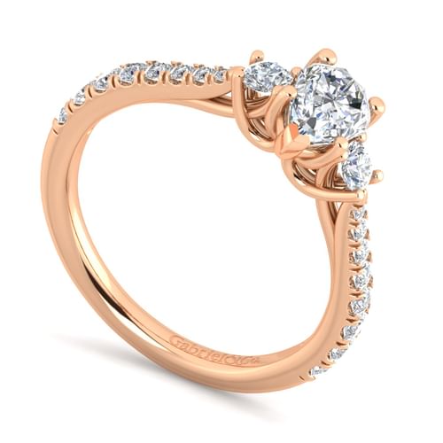 14K Rose Gold Pear Shape Three Stone Diamond Engagement Ring