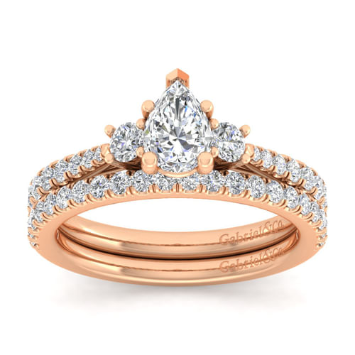 14K Rose Gold Pear Shape Three Stone Diamond Engagement Ring