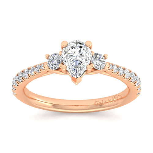 14K Rose Gold Pear Shape Three Stone Diamond Engagement Ring