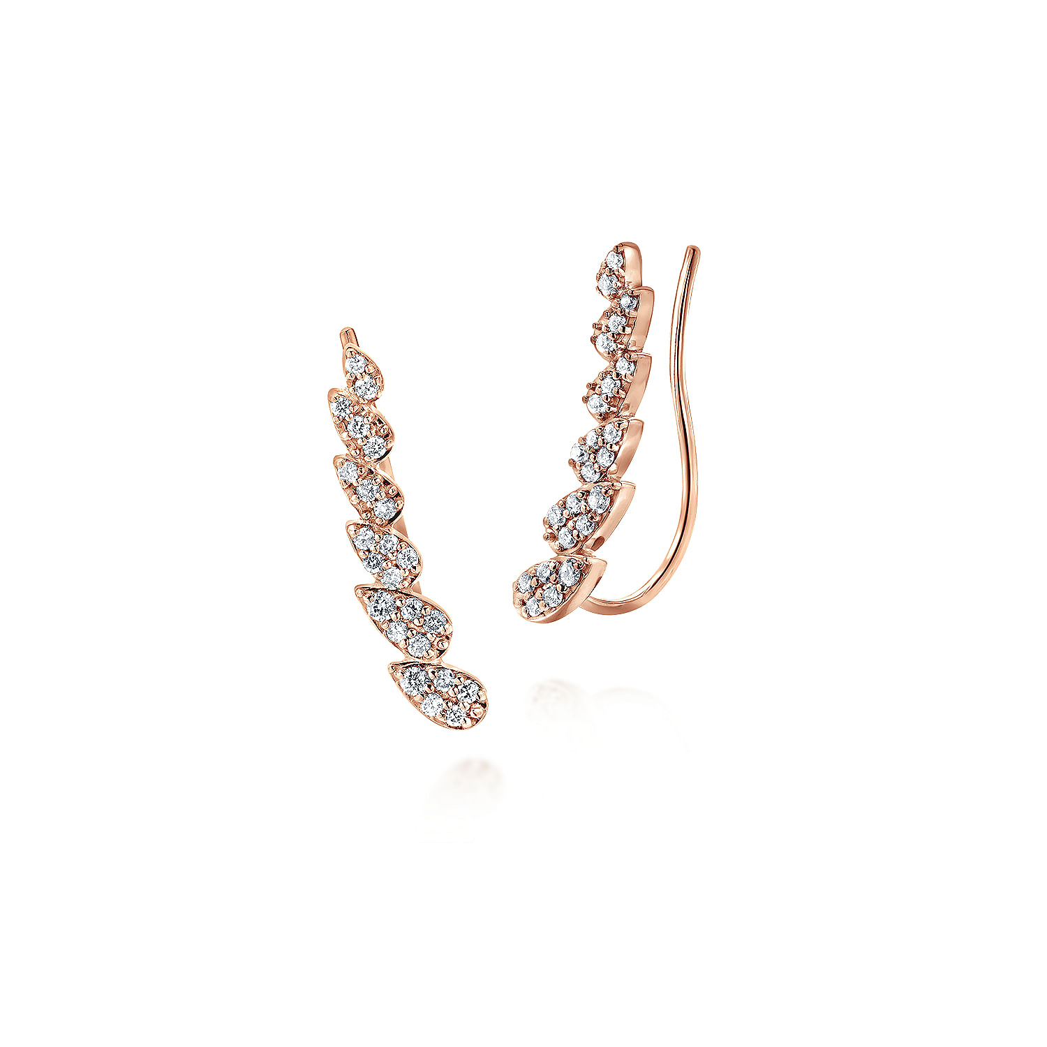 14K Rose Gold Pear Shaped Diamond Column Ear Climber Earrings