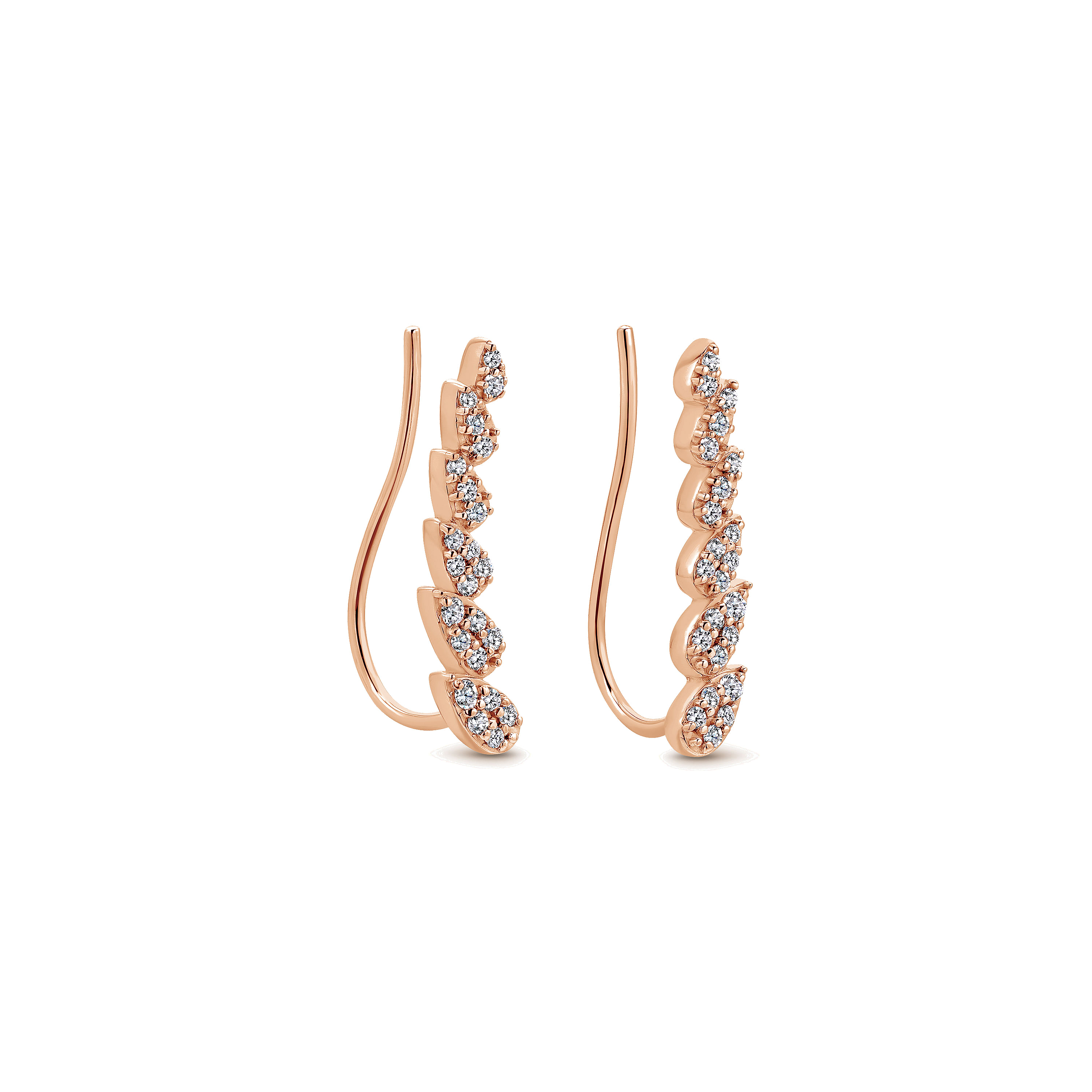 14K Rose Gold Pear Shaped Diamond Column Ear Climber Earrings