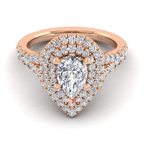 14K Rose Gold Pear Shaped Double Halo Diamond Engagement Ring