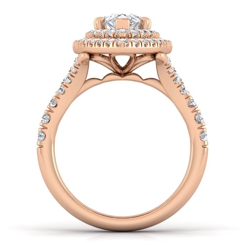 14K Rose Gold Pear Shaped Double Halo Diamond Engagement Ring