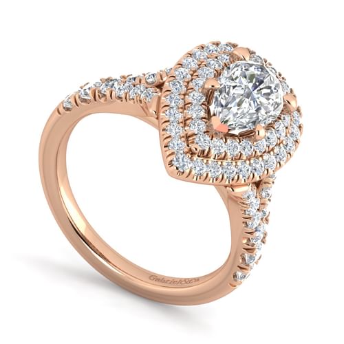 14K Rose Gold Pear Shaped Double Halo Diamond Engagement Ring
