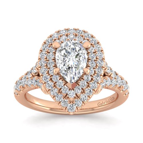 14K Rose Gold Pear Shaped Double Halo Diamond Engagement Ring