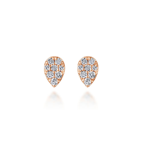 14K Rose Gold Pear Shaped Pavé Diamond Stud Earrings