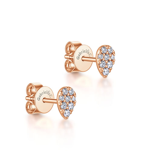 14K Rose Gold Pear Shaped Pavé Diamond Stud Earrings