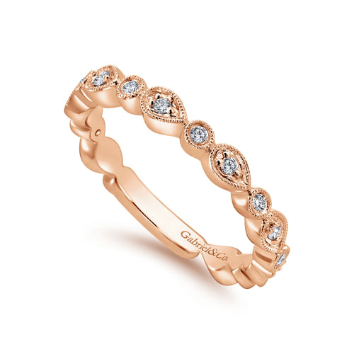 14K Rose Gold Pear and Round Station Stackable Diamond Ring