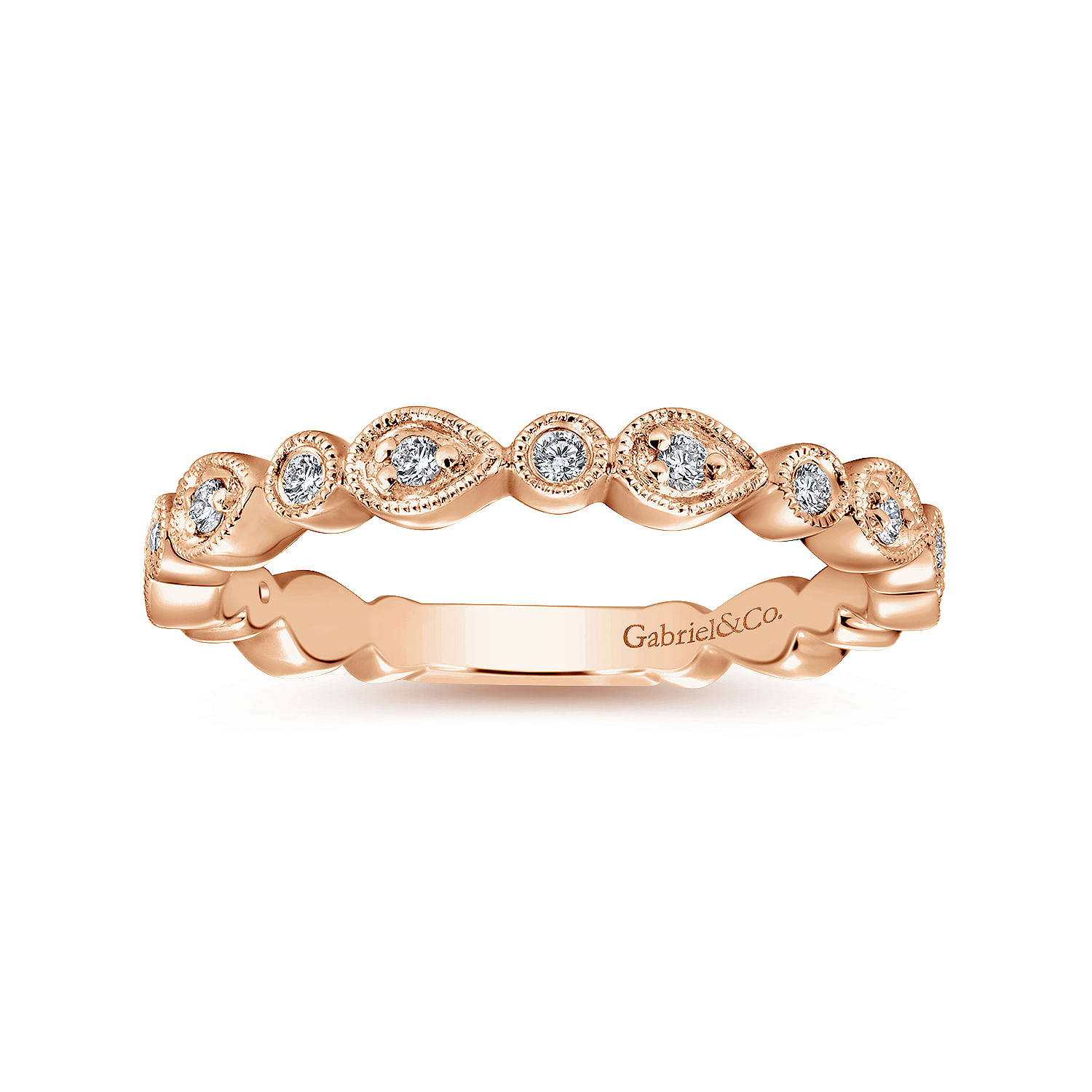 14K Rose Gold Pear and Round Station Stackable Diamond Ring