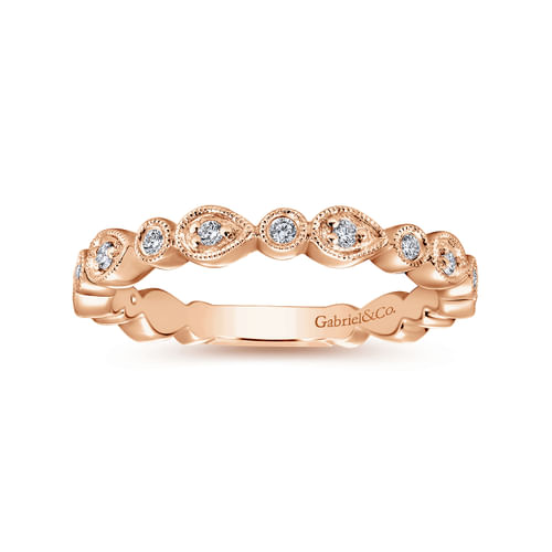 14K Rose Gold Pear and Round Station Stackable Diamond Ring