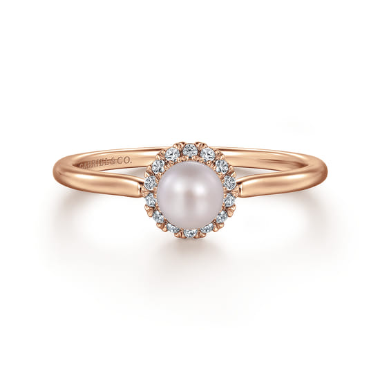 Gabriel - 14K Rose Gold Pearl Promise Ring with Diamond Halo 