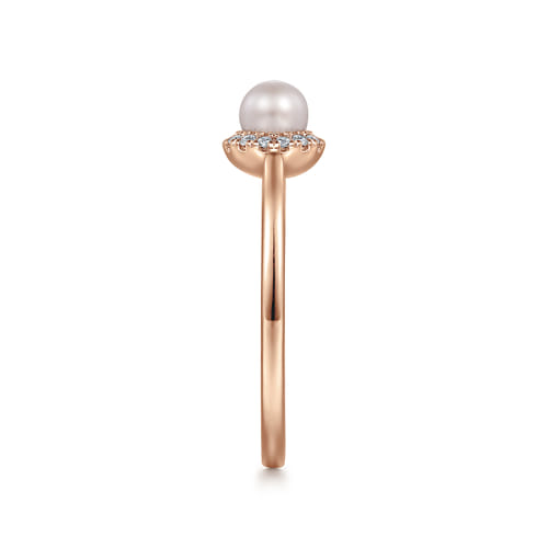 14K Rose Gold Pearl Promise Ring with Diamond Halo 