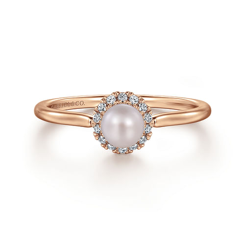 14K Rose Gold Pearl Ring with Diamond Halo 