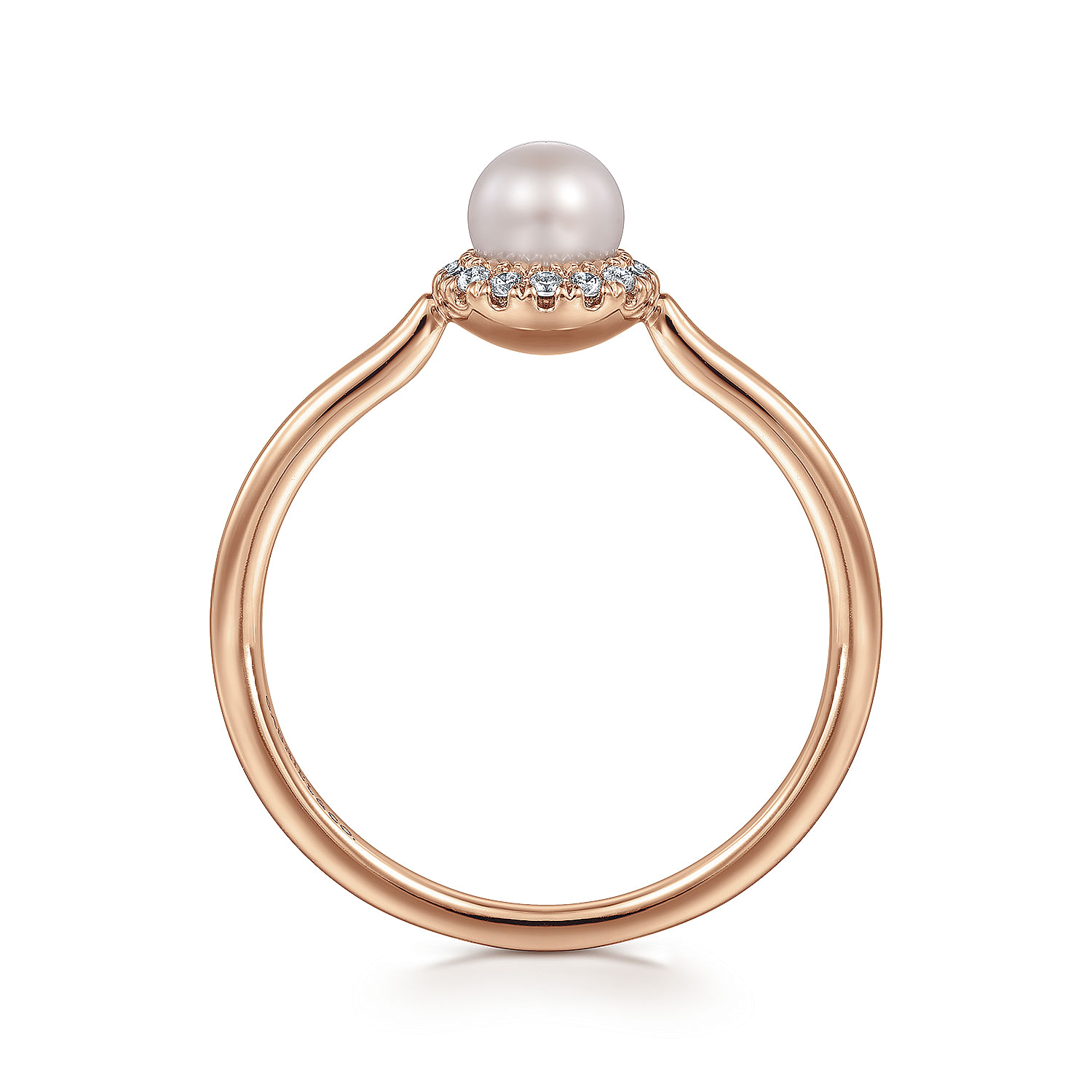 14K Rose Gold Pearl Ring with Diamond Halo 