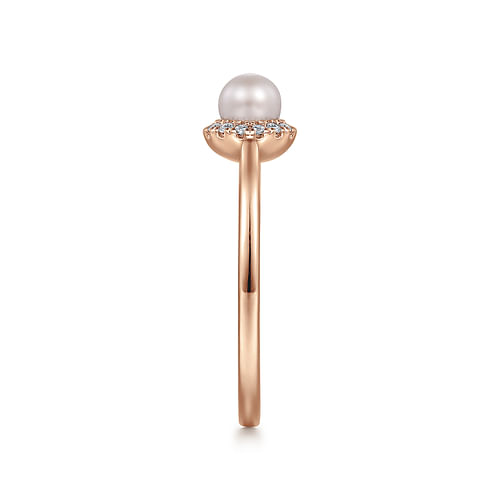 14K Rose Gold Pearl Ring with Diamond Halo 