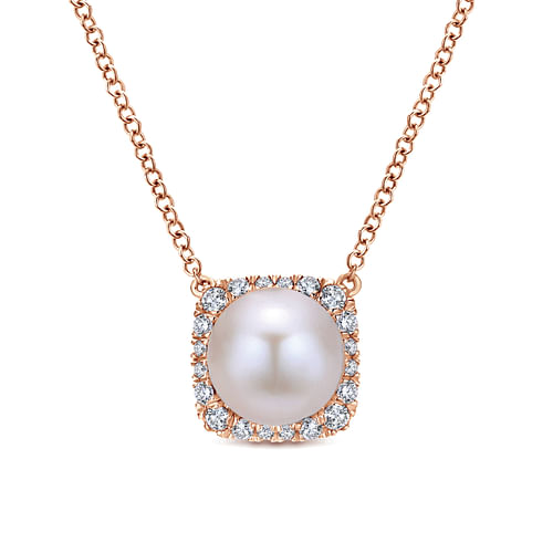 14K Rose Gold Pearl and Diamond Necklace