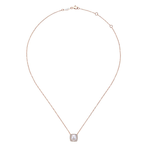 14K Rose Gold Pearl and Diamond Necklace