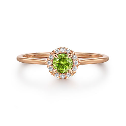 14K Rose Gold Peridot and Diamond Halo Promise Ring