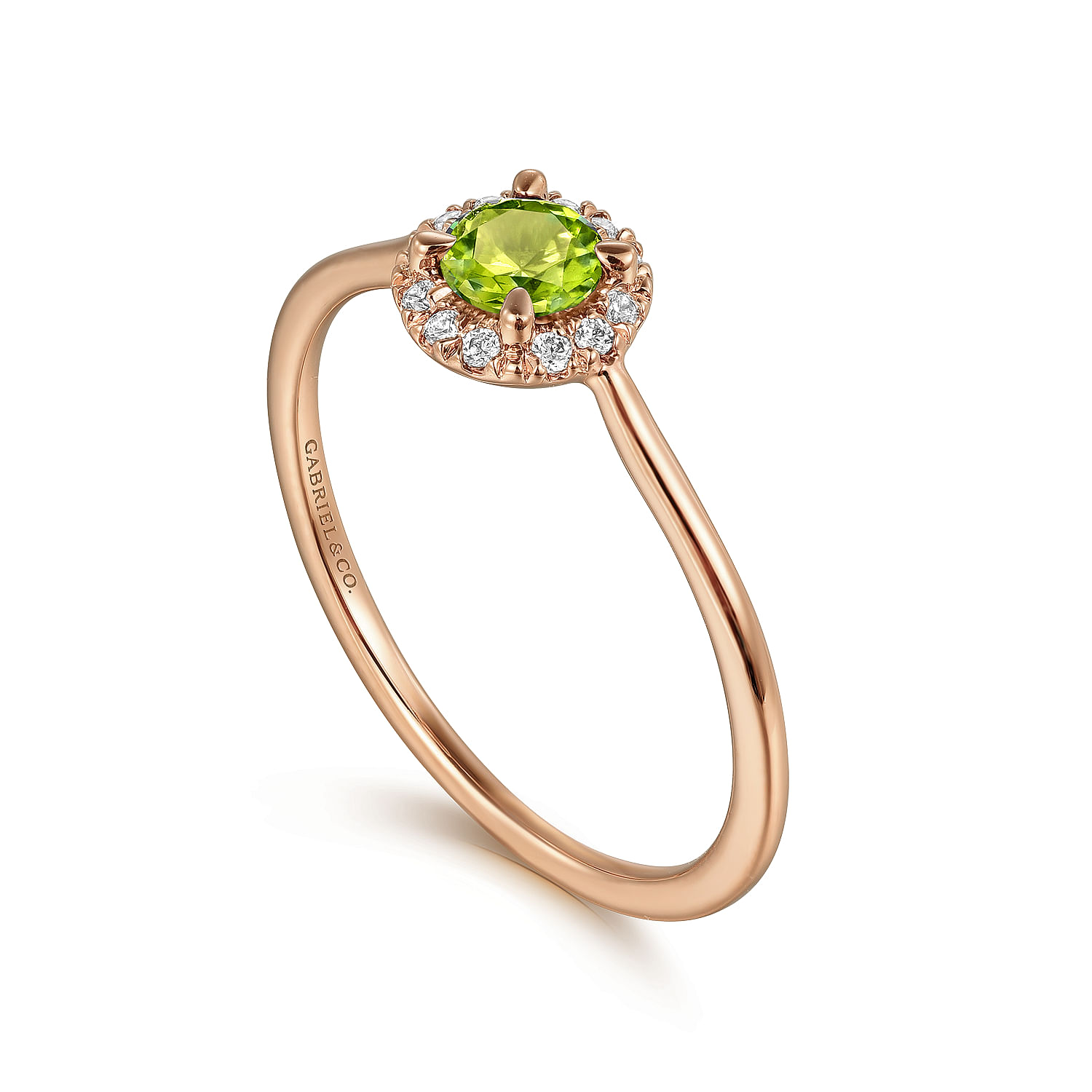 14K Rose Gold Peridot and Diamond Halo Promise Ring