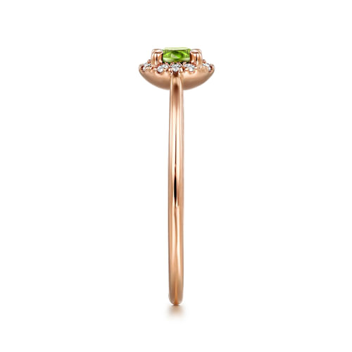 14K Rose Gold Peridot and Diamond Halo Promise Ring