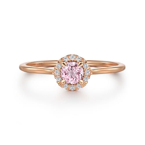 14K Rose Gold Pink Created Cubic Zirconia and Diamond Halo Promise Ring