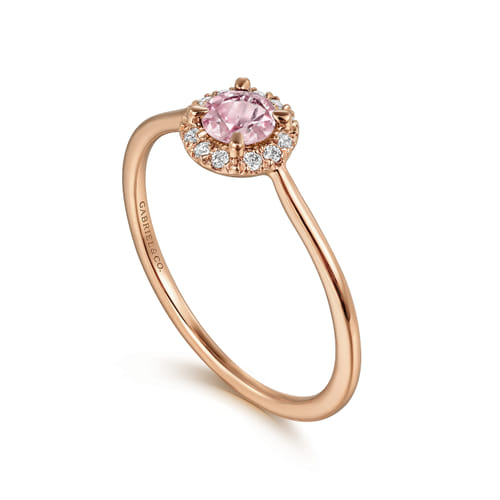 14K Rose Gold Pink Created Cubic Zirconia and Diamond Halo Promise Ring