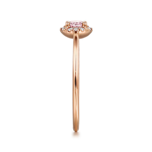 14K Rose Gold Pink Created Cubic Zirconia and Diamond Halo Promise Ring