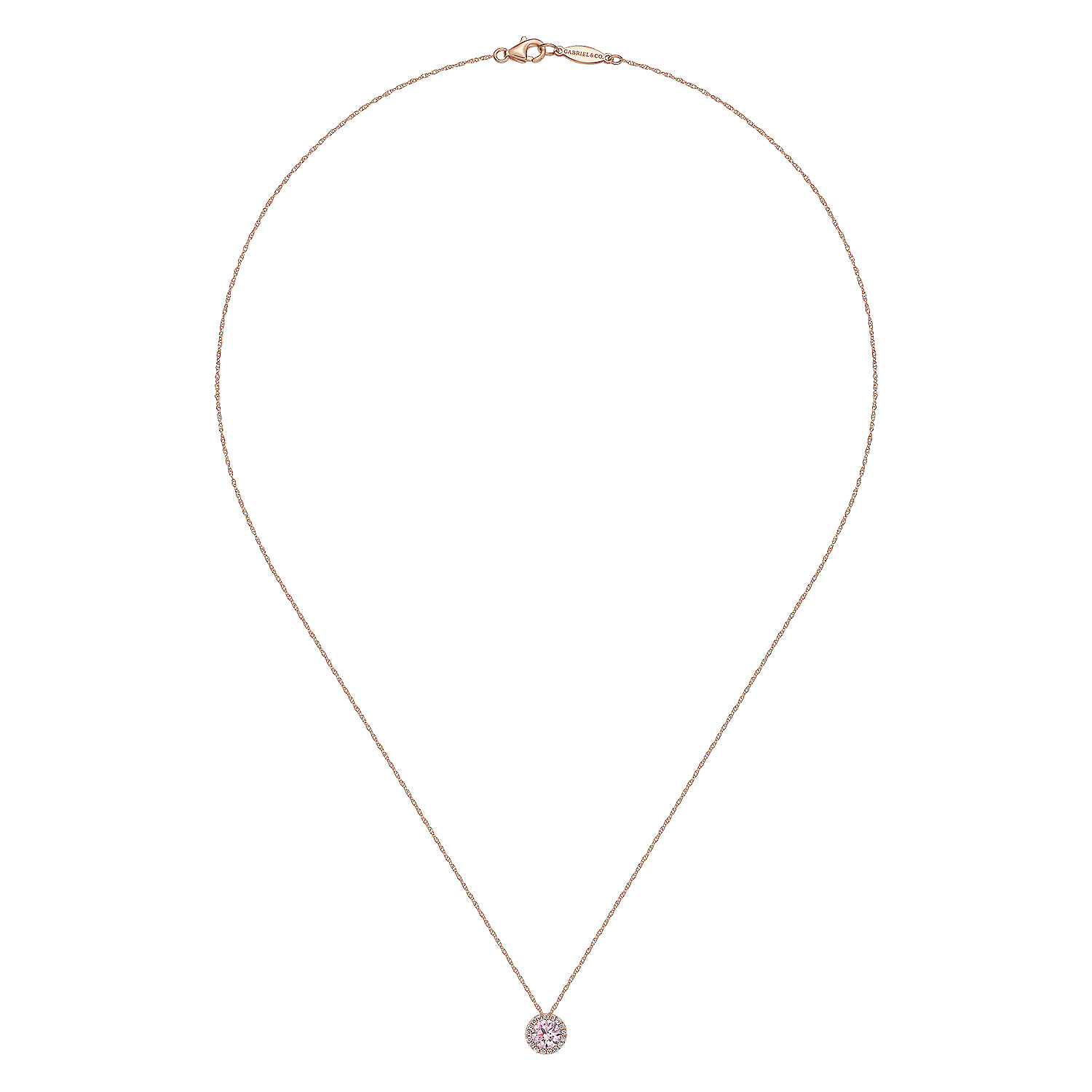 14K Rose Gold Pink Created Zircon Pendant Necklace