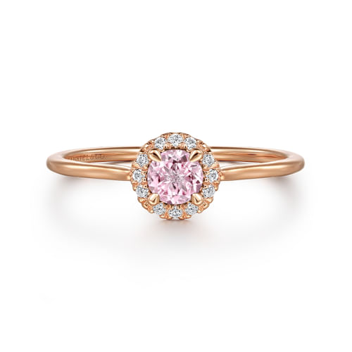 14K Rose Gold Pink Created Zircon and Diamond Halo Promise Ring