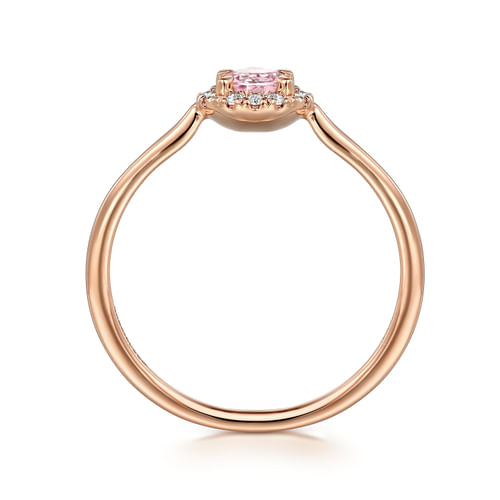 14K Rose Gold Pink Created Zircon and Diamond Halo Promise Ring
