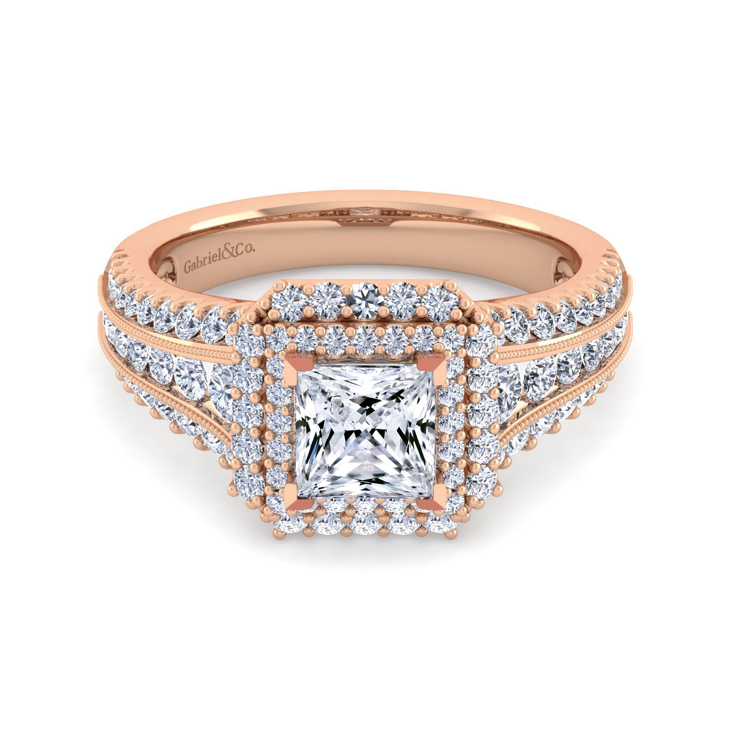 14K Rose Gold Princess Cut Diamond Channel Set Engagement Ring