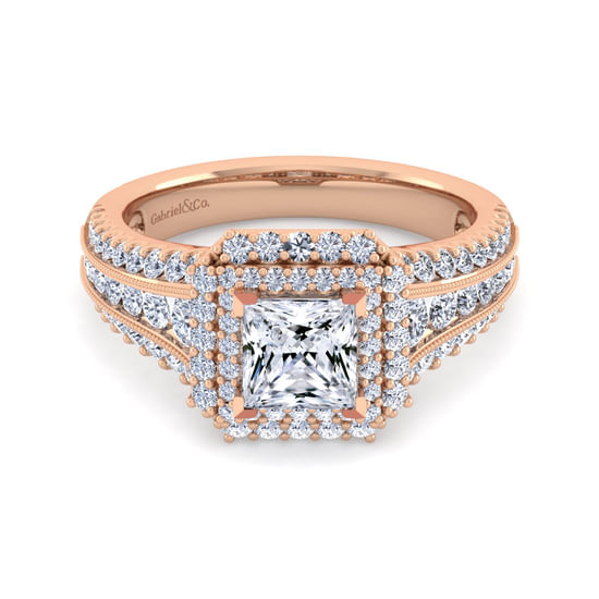 Gabriel - 14K Rose Gold Princess Cut Diamond Channel Set Engagement Ring