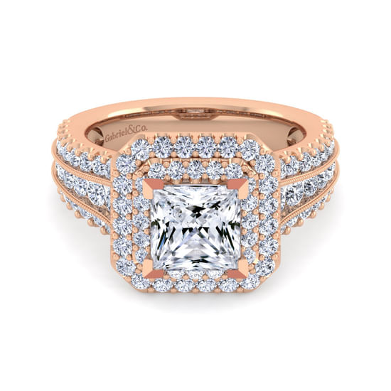 Gabriel - 14K Rose Gold Princess Cut Diamond Channel Set Engagement Ring
