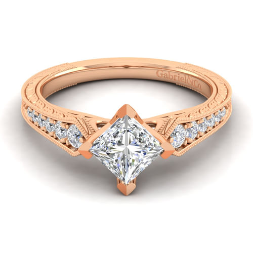 14K Rose Gold Princess Cut Diamond Engagement Ring