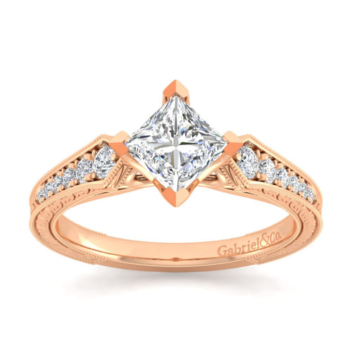 14K Rose Gold Princess Cut Diamond Engagement Ring