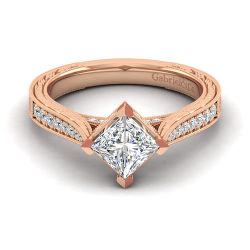 14K Rose Gold Princess Cut Diamond Engagement Ring