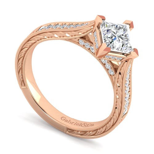 14K Rose Gold Princess Cut Diamond Engagement Ring