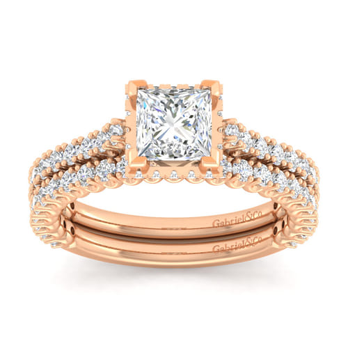 14K Rose Gold Princess Cut Diamond Engagement Ring
