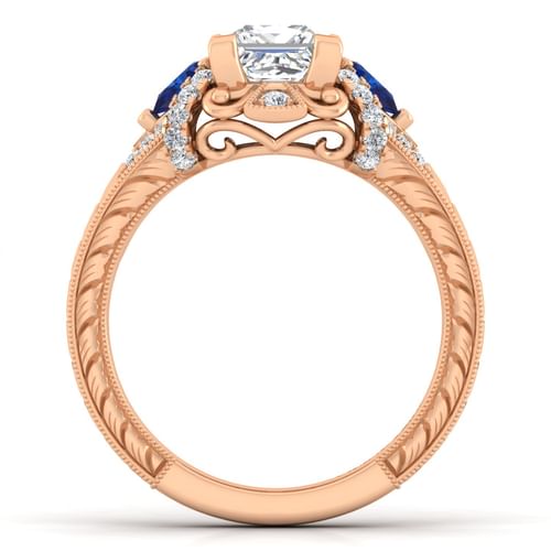 14K Rose Gold Princess Cut Sapphire and Diamond Engagement Ring