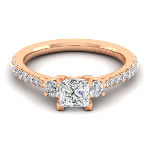 14K Rose Gold Princess Cut Three Stone Diamond Engagement Ring