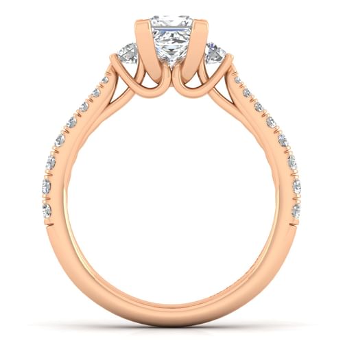 14K Rose Gold Princess Cut Three Stone Diamond Engagement Ring