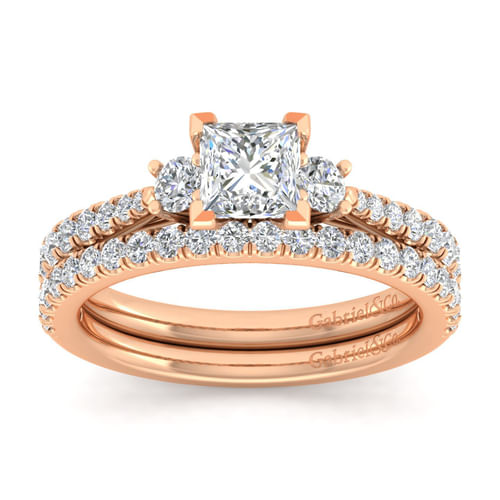 14K Rose Gold Princess Cut Three Stone Diamond Engagement Ring