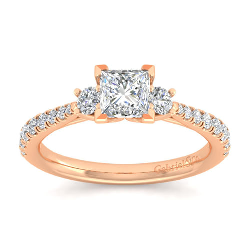 14K Rose Gold Princess Cut Three Stone Diamond Engagement Ring