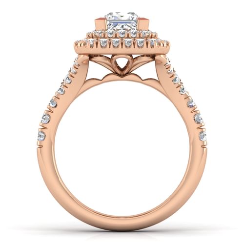 14K Rose Gold Princess Double Halo Diamond Engagement Ring