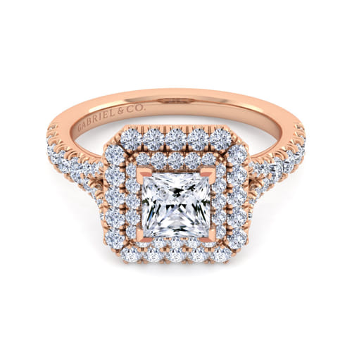 14K Rose Gold Princess Double Halo Diamond Engagement Ring 14K Rose Gold Princess Double Halo Diamond Engagement Ring