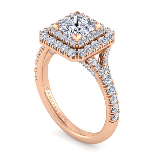 14K Rose Gold Princess Double Halo Diamond Engagement Ring 14K Rose Gold Princess Double Halo Diamond Engagement Ring