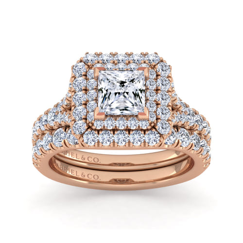 14K Rose Gold Princess Double Halo Diamond Engagement Ring 14K Rose Gold Princess Double Halo Diamond Engagement Ring